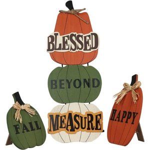 3 Pack Pumpkin Wood Porch Standings with HAPPY FALL Lettered for Fall Decor